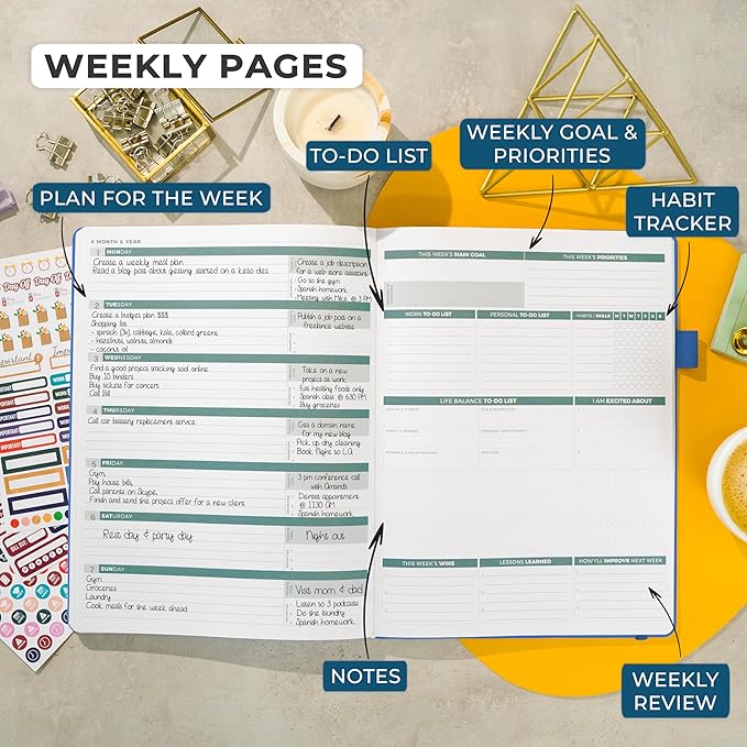 Clever Fox Planner PRO 2nd Edition – Undated Weekly Agenda Planner for Setting Goals, Tasks & Time Management – Life Organizer with To-do Lists & Habit Trackers – Large, 8.5x11″ (Mystic Blue)