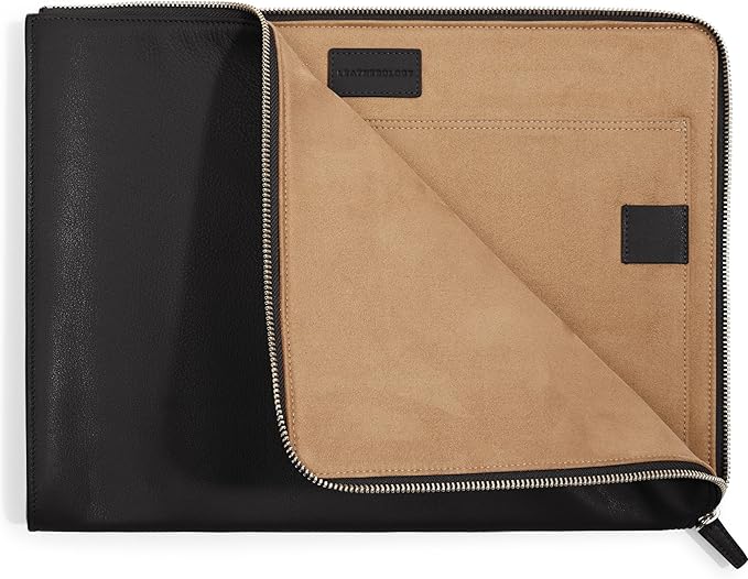 Leatherology Black Onyx Gusseted Document and Laptop Holder – Full Grain Leather Case for 13" & 15" Laptops with Expanding Pocket, Pen Slot & Microsuede Lining
