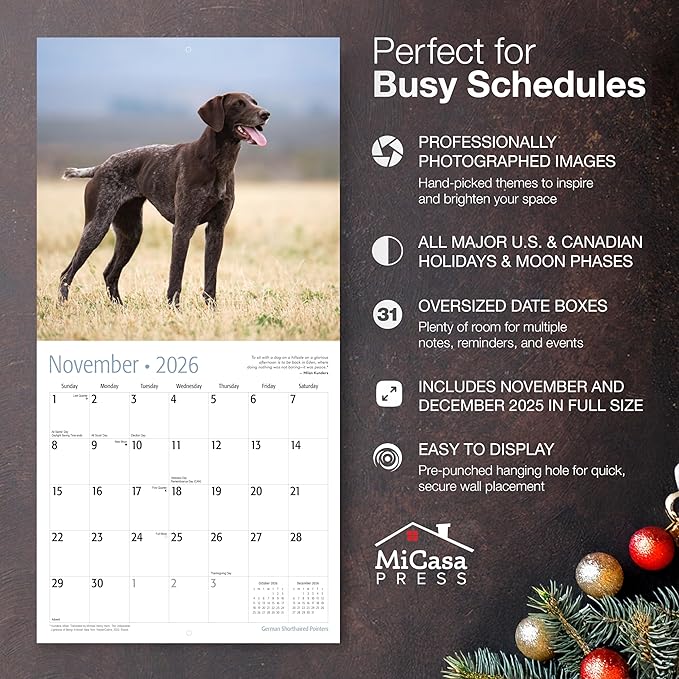 MICASA PRESS German Shorthaired Pointers 2026 Wall Calendar 12 Month | 12" x 24" Open | Thick & Sturdy Paper | Giftable | Cute GSP Puppy Dog Calendar 2026