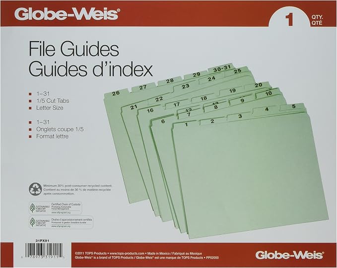 Globe-Weis Recycled Daily Indexed Top Tab Guides (GLW31PX91)