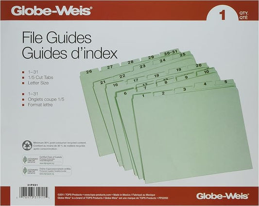 Globe-Weis Recycled Daily Indexed Top Tab Guides (GLW31PX91)