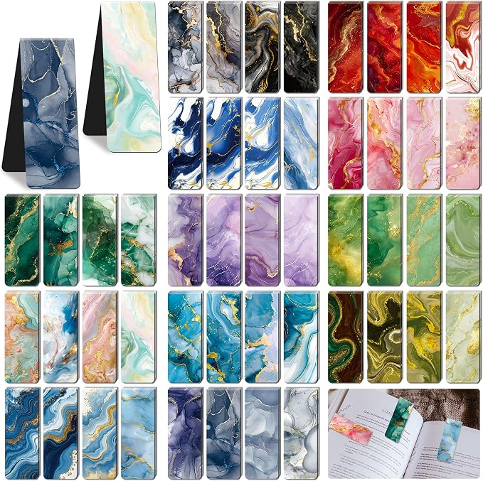 96Pack Magnetic Bookmarks Bulk Book Marks for Reading Women Men Adults Book Lovers Gifts, Cute Bookmarks Magnet Bookmark Clips Magnetic Page Markers Pretty Funny BookMarker（Marble Watercolor