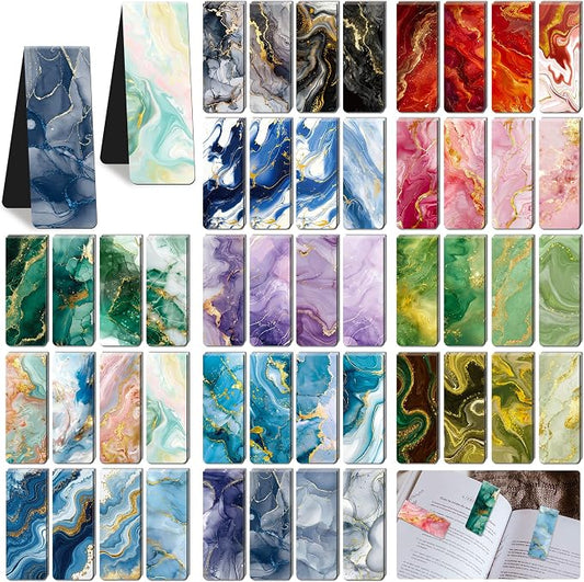 96Pack Magnetic Bookmarks Bulk Book Marks for Reading Women Men Adults Book Lovers Gifts, Cute Bookmarks Magnet Bookmark Clips Magnetic Page Markers Pretty Funny BookMarker（Marble Watercolor