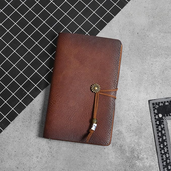 WONDERPOOL Leather Journal A6 Refillable 6 Ring Binder Notebook with Lined Paper and Pen,Writing Diary for Work Travel and Agenda Plan (A6, Brown)