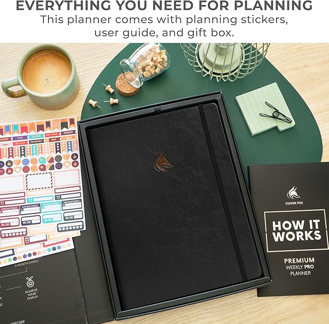 Clever Fox Planner PRO Premium Jan 2026-Jan 2027 – Luxurious Weekly, Monthly & Budget Agenda Organizer for Productivity & Reaching Goals, A4 Hardcover + Keepsake Box – Black