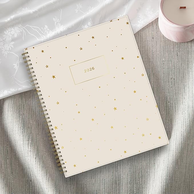 Blue Sky Ashley G 2026 Weekly and Monthly Planner Calendar, January 2026 - December 2026, 8.5" x 11", Flexible Cover, Durable Twin Wire Binding, Laminated Tabs, Pocket & Stickers, Shooting Stars Cream