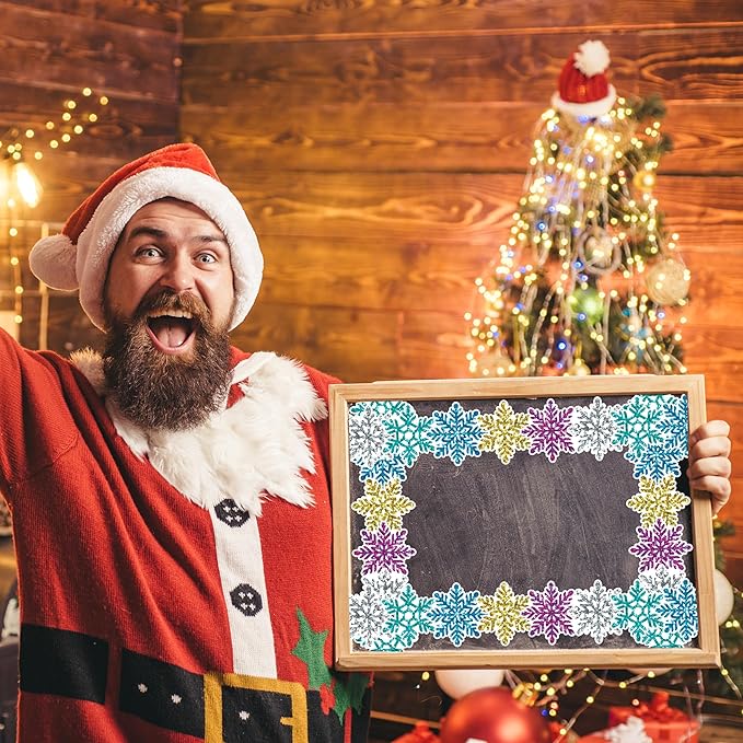 66 Ft Snowflake Bulletin Board Border 5 Colors Winter Bulletin Board Decorations Snowflake Shape die-Cut Border Trim Paper Cutouts roll for Christmas Party Decor School Chalkboard Decor
