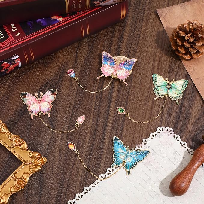 4 Pcs Butterfly Metal Bookmarks for Women, Aesthetic Vintage Book Marks for Reading Women, Cute Bookmarks with Chain, Book Lovers Gifts, Unique Mark Gifts for Books Lovers, Books Accessories