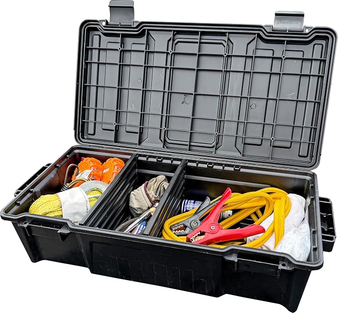 MTM TUGC Truck Underseat Gear Crate, Storage Box, Heavy-Duty Pickup Truck Organizer for Tools, Tactical Gear, Hunting, Camping & Emergency Supplies, 25.5"x12.5"x6.75", USA Made, Black