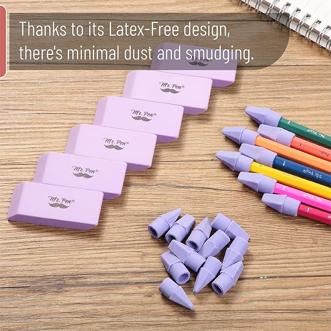 Mr. Pen- School Eraser Combination Set, 66 Pack, Purple, Latex Free Erasers for School, Office, Art Sketching, Homework, Exams, Clean Smudge-Free Correction