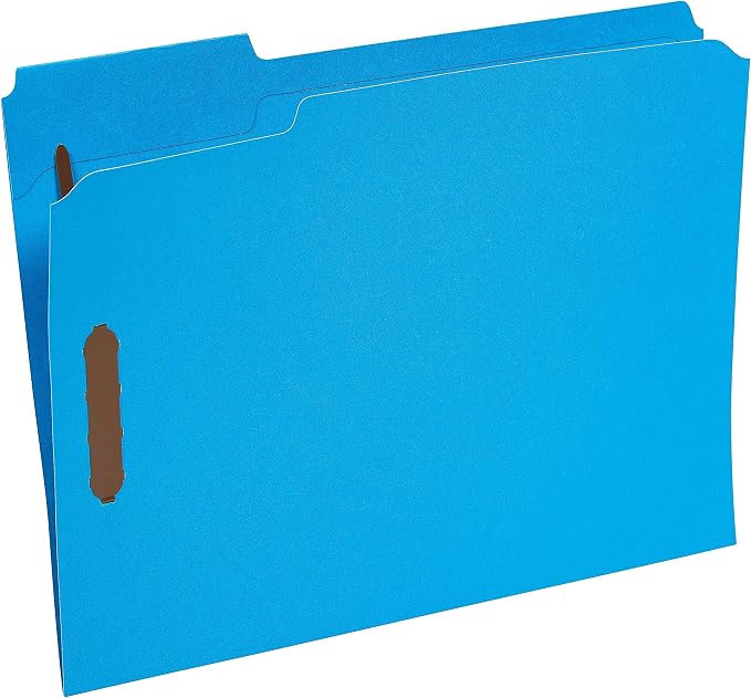 Universal 13521 Deluxe Reinforced Top Tab Folders, 2 Fasteners, 1/3 Tab, Letter, Blue, 50/Box