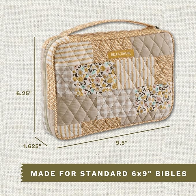 Bella Taylor Small Bible Cover for Women, Quilted Cotton Fabric Bible Case for 6 x 9 inch Bibles, Prairie Meadow Patch