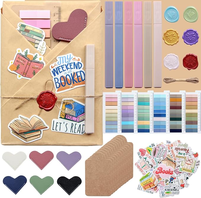 J6&H6 6 Set Blind Date with a Book Gift excluding Books,Gift Set Including Wax Seal Stickers, Index,Stickers,Kraft Paper Labels,Highlighters,Kraft Paper Perfect for Literary Gifts (Ordinary)