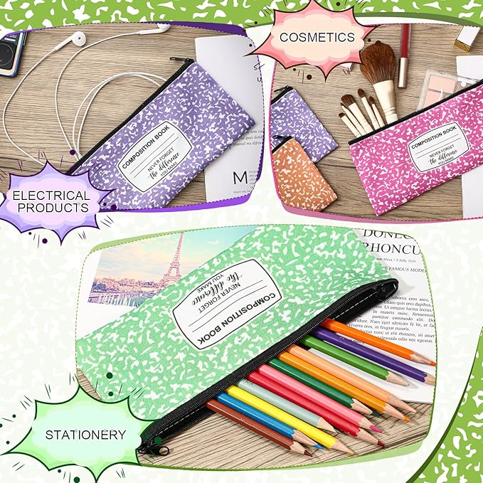 Epakh 30 Pcs Teacher Pencil Case Pouch 8.7 x 3.9 Inches Composition Teacher Appreciation Gifts Portable Pencil Bag with Zipper Multipurpose Cute Pen Pouch for Teachers Stationery Organizer (Classic)