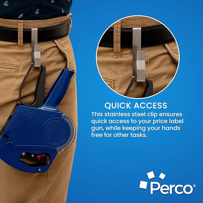 Perco Pro 1-Line Date Gun with Labels Kit - Includes 1-Line 8-Characters Date Labeler Gun, 10,000 Blank White Labels, a Label Scraper & a Pre-Loaded Ink Roll Bundled Labeler Gun Clip