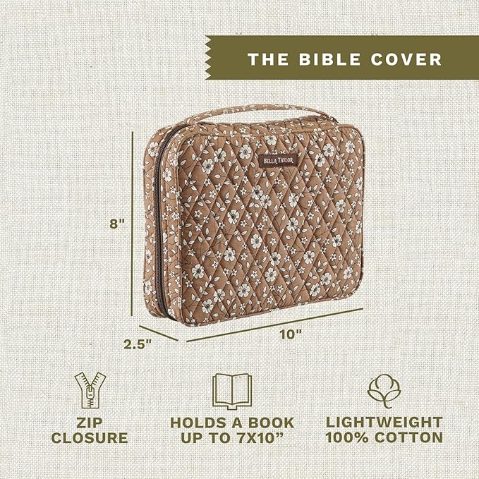 Bella Taylor Quilted Bible Cover for Women - Large Study Bible Case - Vintage Vine Brown