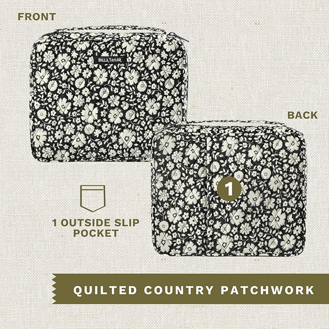 Bella Taylor Quilted Bible Cover for Women - Large Study Bible Case - Bicolor Floral Black