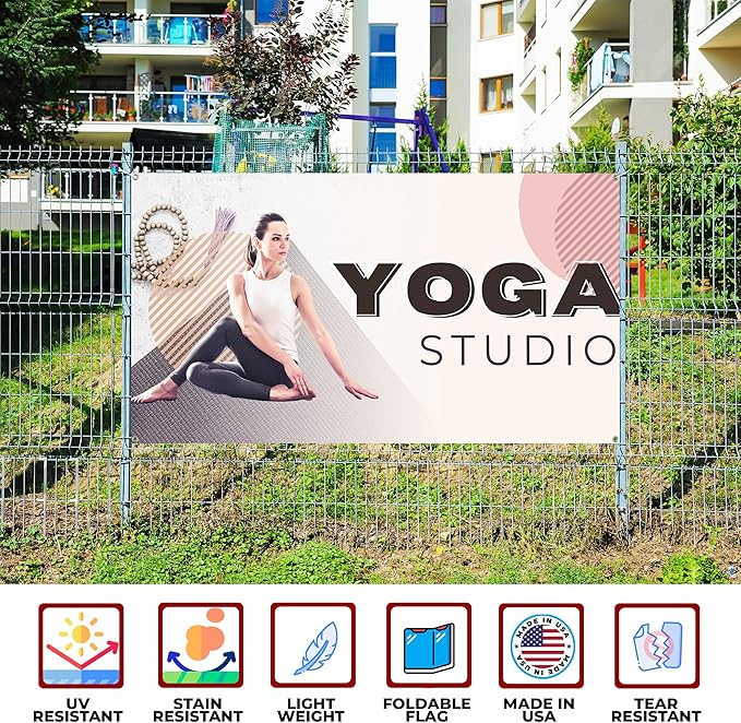 Yogga Studio Large Banners and Signs for Outdoor by Mavis Printing-Polyester Banner with 4 Holes for Easy Hang Indoor & Outdoor|4x1 Feet HD Print Sign to Promote Church| Made in USA