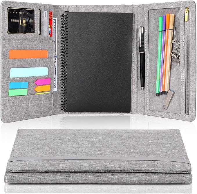 Trifold Planner Cover for Rocketbook Smart Notebook | Executive Size A5 (8.8"x6") Portfolio Organizer with File Pocket | Waterproof Protective Case for Rocketbook & Accessories (Gray)