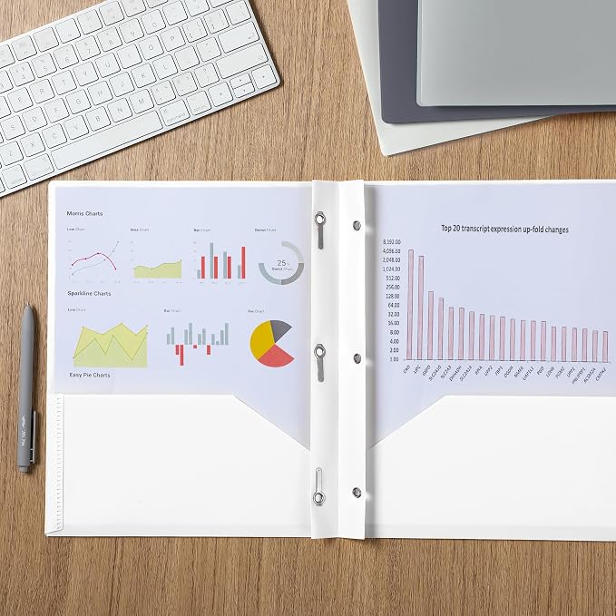 Mr. Pen- Plastic Folders with Pockets and Prongs, 5 Pack, Letter Size, Flexible Plastic Folders with Prongs, Black and White Theme