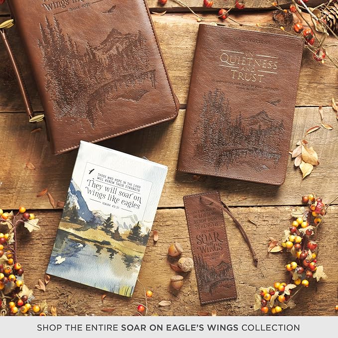 Christian Art Gifts Premium Vegan Faux Leather Scripture Bookmark for Men: Soar On Wings - Isaiah 40:31 Inspirational Bible Verse, Heat-Debossed, Faith-Based Reading Book Accessory with Cord, Brown