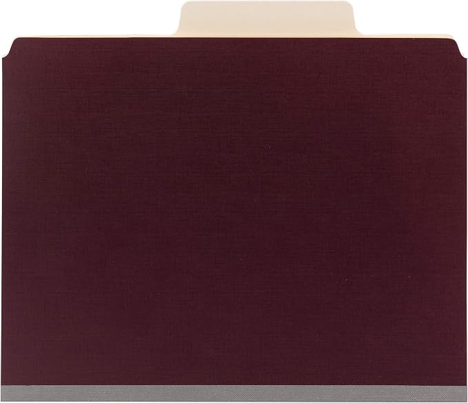 Smead SuperTab Classification Folder with SafeSHIELD Fasteners, Oversized Tab, 2 Dividers, 2" Expansion, Letter Size, Maroon, 10 per Box (14013)