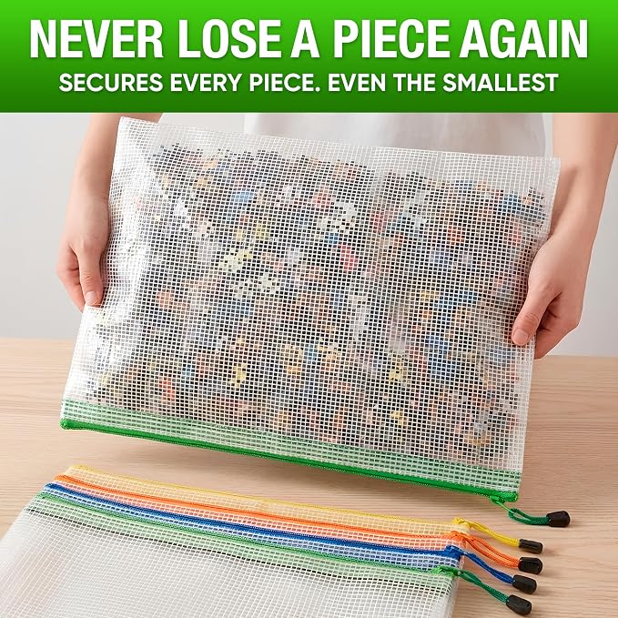5 Pack Mesh Zipper Pouch Bags A3 17.7x12.6 inch - Plastic Zipper Pouches for Organizing - Game Storage Bags - Puzzle Organizer Bags - Large Zip Pouch Bags - Mesh Pouch with zip - Puzzle Bags