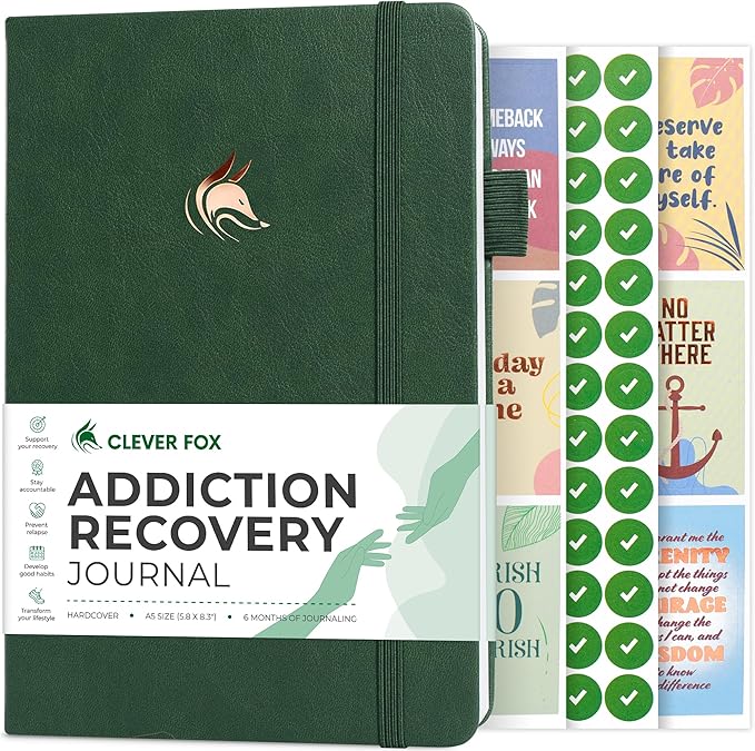 Clever Fox Addiction Recovery Journal – Addiction Treatment Planner & Workbook – Daily Sobriety Journal for Recovery Progress, A5 (Dark Green)