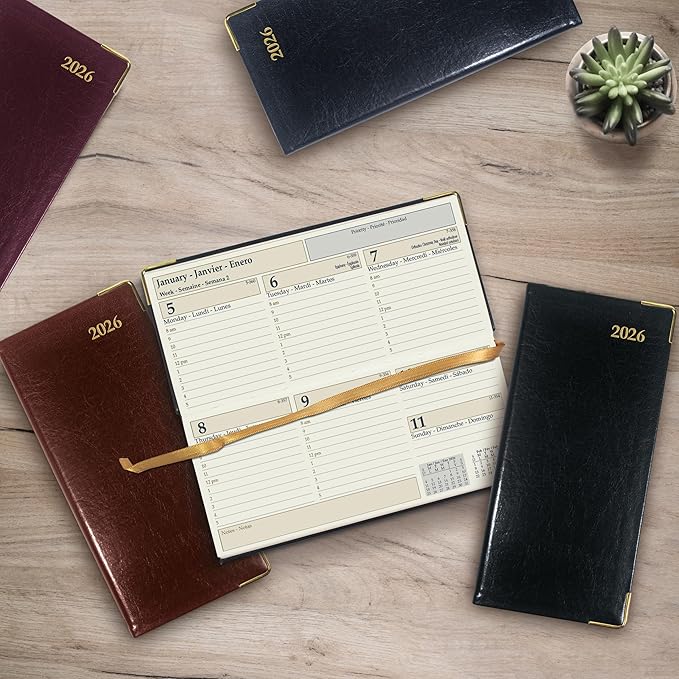 Brownline® 2026 Executive Weekly Pocket Planner, Appointment Book, 12 Months, January to December, Horizontal, Sewn Binding, 6.75" x 3.1875", Assorted Colors, Trilingual (CBE306.ASX-26)