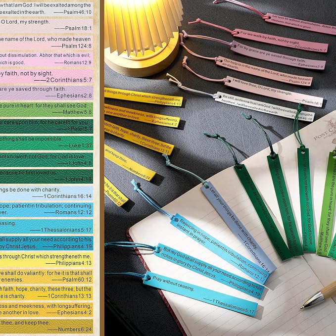 Roowest 20 Pcs Christian Father Day Gifts Bible Bookmark Inspirational Book Markers Religious Gifts for Christian Leather Bookmark Scripture Church Supplies Reading Reward, 20 Styles(Colorful)