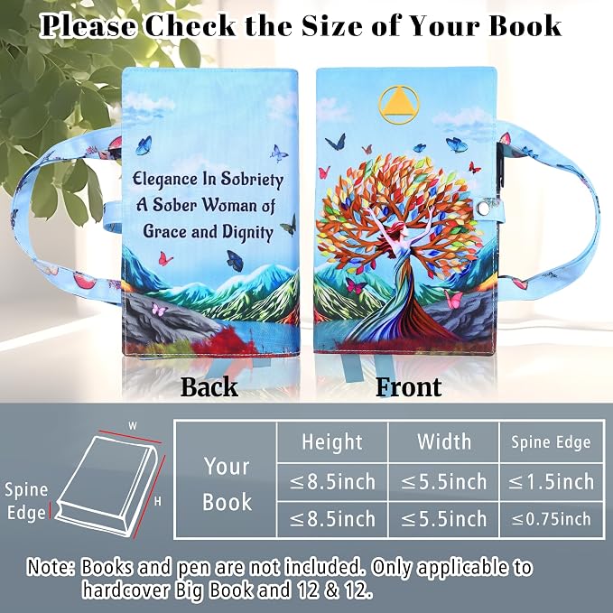 LParkin Soft Canvas AA Big Book Cover with Pockets for Women, Double AA Book Covers for Hardcover, Alcoholics Anonymous Gifts Fit AA Big Book Hardcover and 12 &12, Sober Design Women Tree of Life