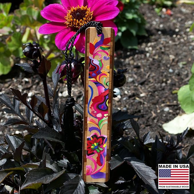 Bright Colorful Floral Personalized Wooden Bookmark | Custom Abstract Botanical Flower Art Gift for Flower Lovers, Gardeners, Plant Lovers & Readers | Handmade in the USA