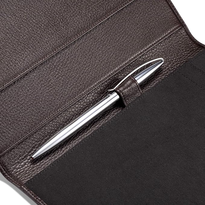 Leather Junior Padfolio for Men & Women with Pen Loop, Italian Calfskin, Business Portfolio Notebook Folder (Pebbled Coffee)