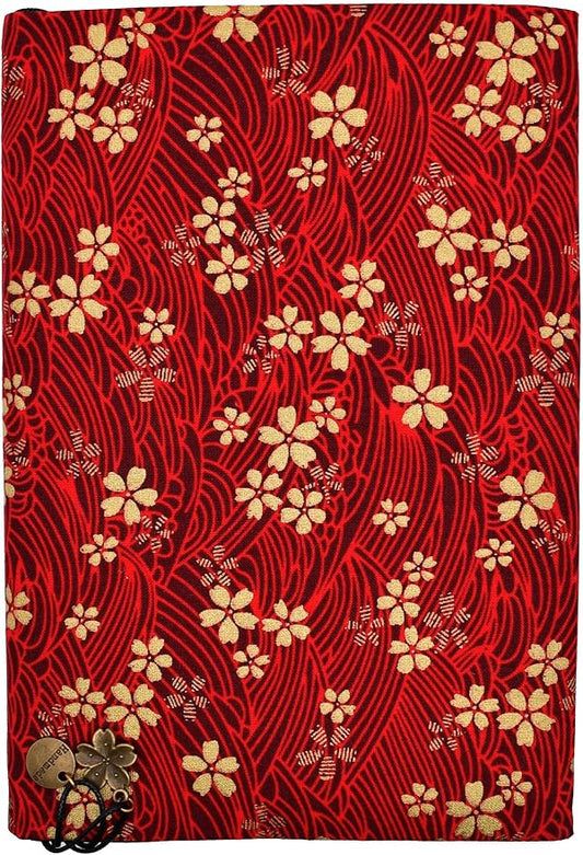 BLBMH A5 Book Cover for Paperbacks | Non-Stretch Fabric Notebook Cover Protector Fit for 5.5x8.3 Journal Bible Hardcover Softcover Novels Small Gift for Women - Red Sakura