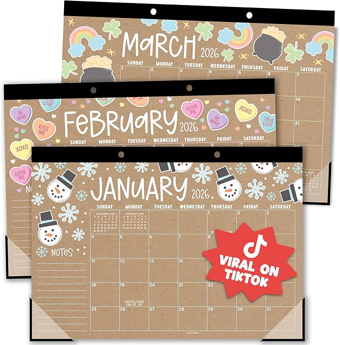 Hadley Designs Large Teacher Desk Calendar 2026-2027 - Desktop Calendar 2026, 18-Month Desk Calendars for Home, Office & Classroom, Cute Classroom Must Haves, Teacher Appreciation Gifts
