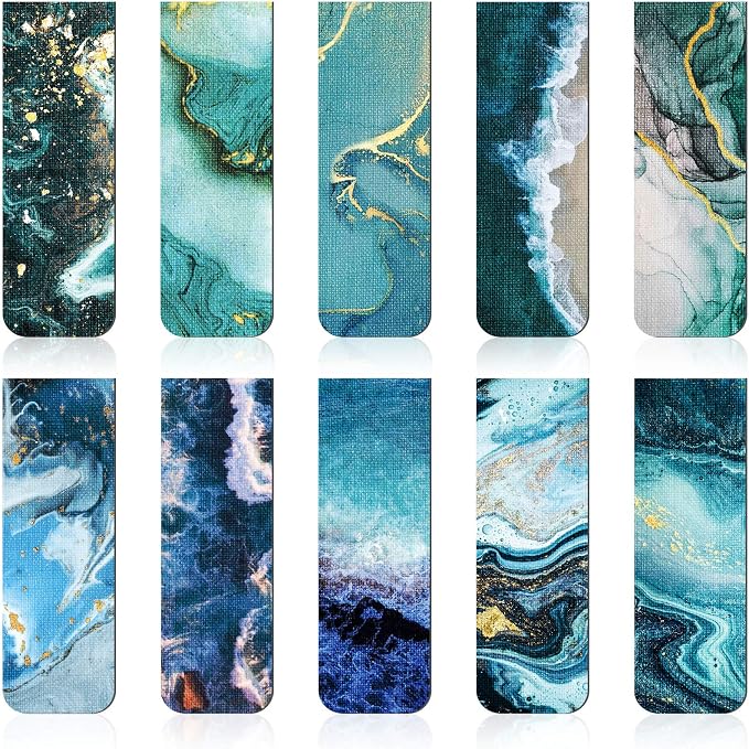 Zonon 10 Pcs Ocean Magnetic Bookmarks Blue Magnet Page Markers Funny Bookmark Gifts for Book Lovers Magnet Bookmark with Landscape for Reading Students Teachers Women Men Classroom Prize Party Favor