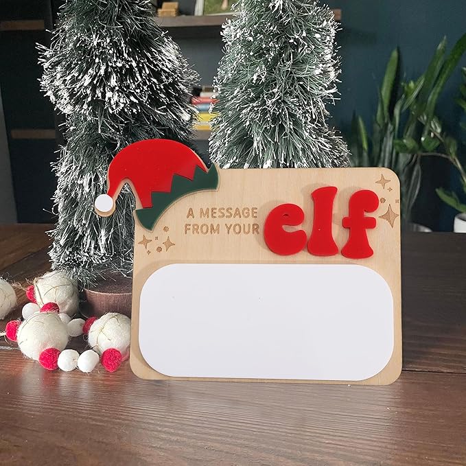 Christmas Elf Message Board - Christmas Holiday Decorations,A Message from Your Elf Sign,Reusable Dry Erase Wooden Board,Santa Magical Party Decorations