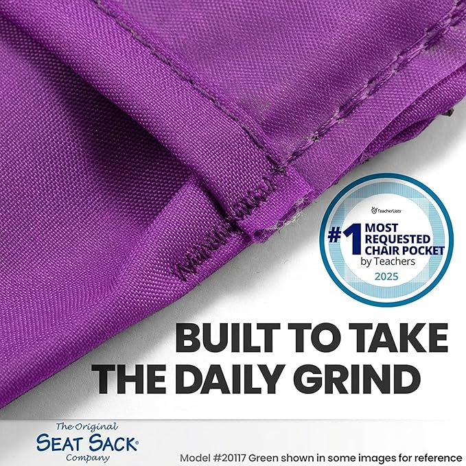 Seat Sack Student Chair Storage Pocket - 17", Single Pocket, Classroom Chair Organizer for Student Desks, Durable Over-the-Chair Storage, Purple, 25-Pack