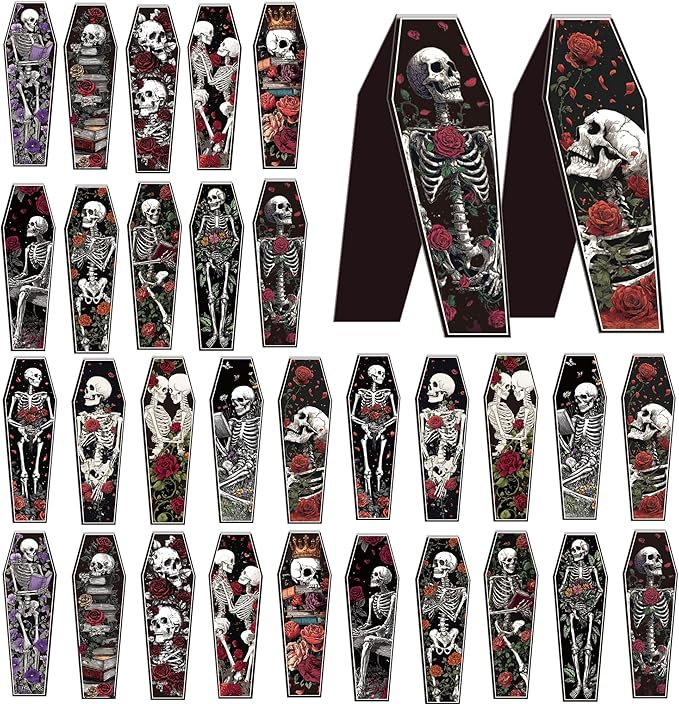30 Pcs Gothic Skull Magnetic Bookmarks, Coffin-Shaped Horror Book Mark Clips, Spooky Skeleton Magnet Page Markers for Dark Romance Readers Halloween Reading Gifts