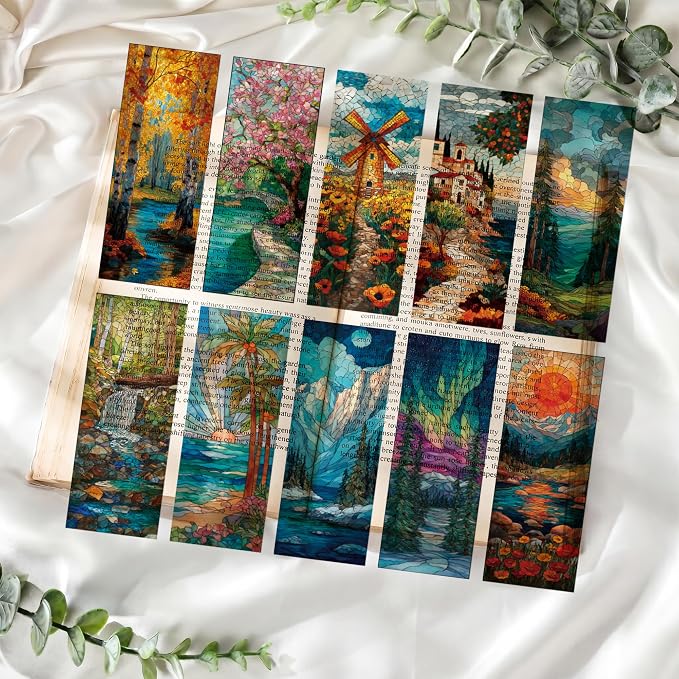 Fantasy Seasons Bookmark Gifts - 10 Pcs Pretty Stained Glass Art Bookmarks for Women Men Book Lovers Students Aesthetic Page Marks School Reading Accessories Bookish Birthday Graduation Gift