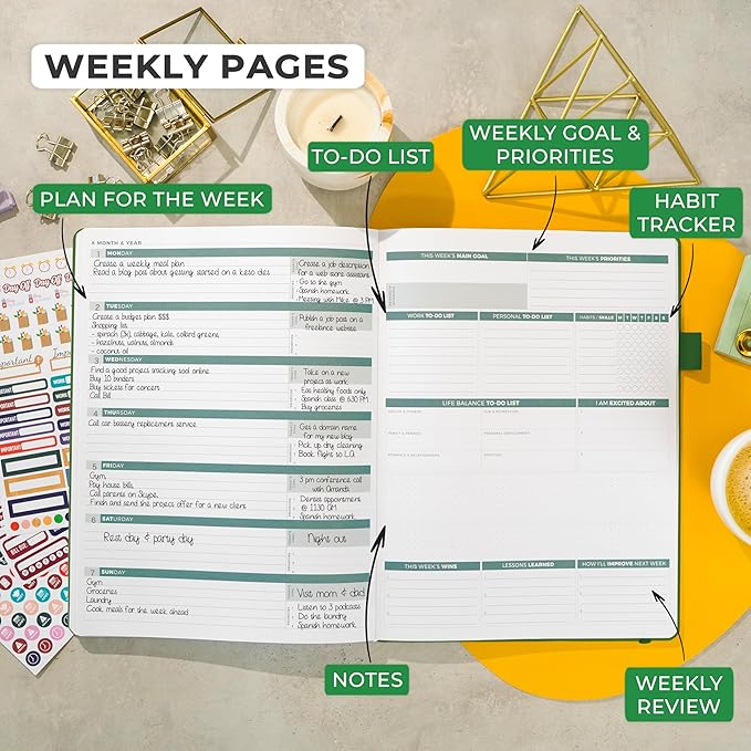 Clever Fox Planner PRO 2nd Edition – Undated Weekly Agenda Planner for Setting Goals, Tasks & Time Management – Life Organizer with To-do Lists & Habit Trackers – Large, 8.5x11″ (Forest Green)