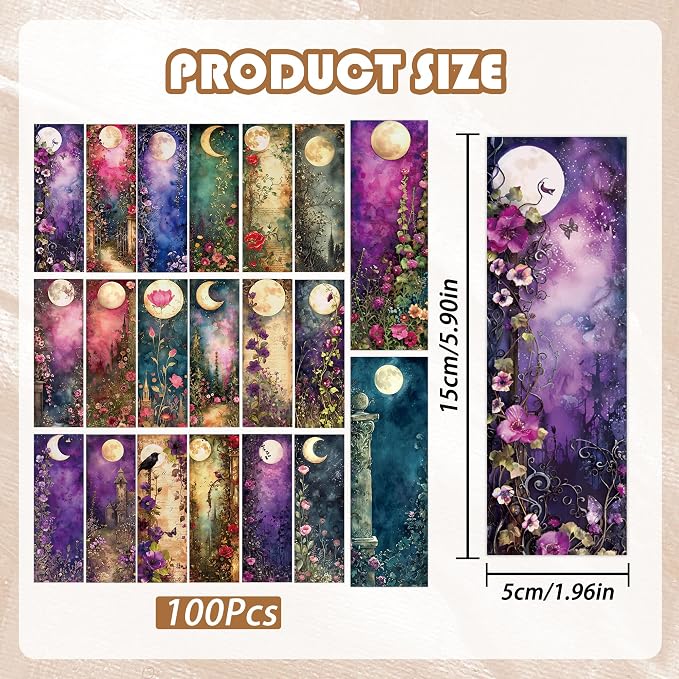 Moonlight Garden Fantasy Bookmarks Set – Unique Double-Sided Matte Laminated Page Markers, Aesthetic Floral Funny Book Mark for Office, School, Students, Teachers and Book Lovers(No Holes(100pcs))