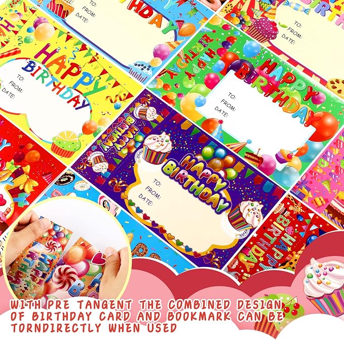 72 Pcs Happy Birthday Certificates for Kids Classroom Happy Birthday Bookmark Cupcakes Cartoon Bookmark Awards for Students Mini Reward Card, 12 Styles(Dessert)