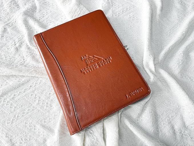 Brown Leather Padfolio for Women/Men, Business Leather Binder 3 Ring Portfolio, Personalized Leather Portfolio Binder, Zippered Portfolio Organizer for A4 Notepad & 13-inch Laptop/Tablet