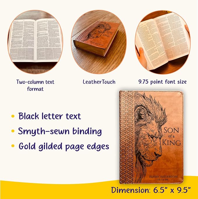 Personalized KJV Study Bible, Son of a King Lion Design, Custom Engraved Name, Christian Gift, Baptism Gift, Bible Gift for Him