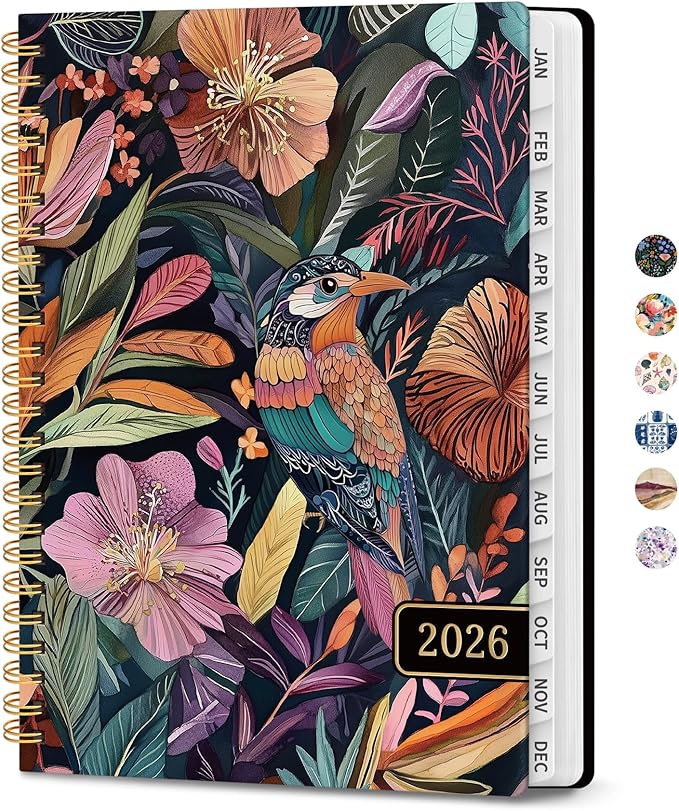 2026 Planner, Weekly and Monthly Planner for Women, Jan 2026 - Dec 2026 Pretty 2026 Calendar Planner with Monthly Tabs, Inner Pocket, Spiral Binding, Perfect for Office Home School - 6.3" x 8.5", Tropical Songbird