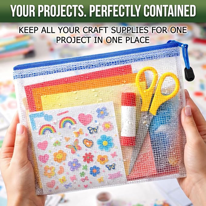 5 Pack Mesh Zipper Pouch Bags 10x14 inch - Plastic Zipper Pouches for Organizing - Document Bags with Zippered - Letter Size Zippered Pouch - Document Pouches Clear Zip Bags - Mesh Storage Bags