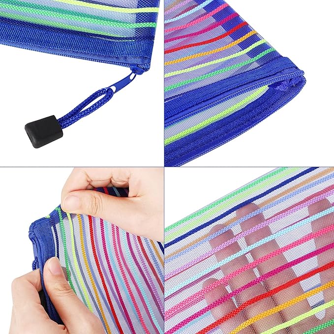 20 Pack Multicolored Zipper Mesh Pouch, Zipper Pencil Pouches Pen Bags, Multipurpose Travel Bags for Cosmetic School Office Supplies and Travel Accessories, 10 Colors (Assorted D)