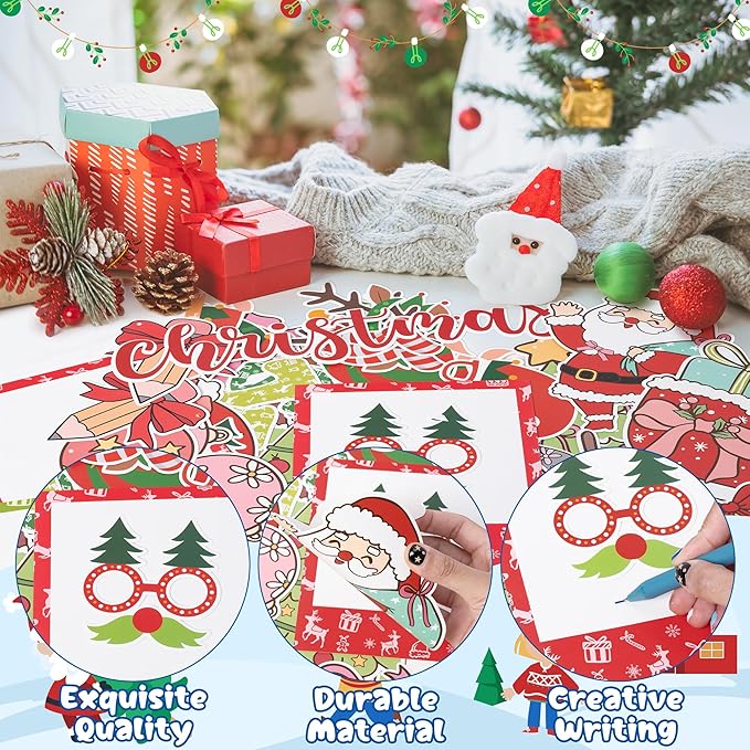 155Pcs Christmas Selfie Bulletin Board Decoration Set, Christmas Headwear Paper Cutouts DIY Photo Craft Cutouts Bulletin Board Border Trim, Classroom Chalkboard Supplies Wall Door Decor