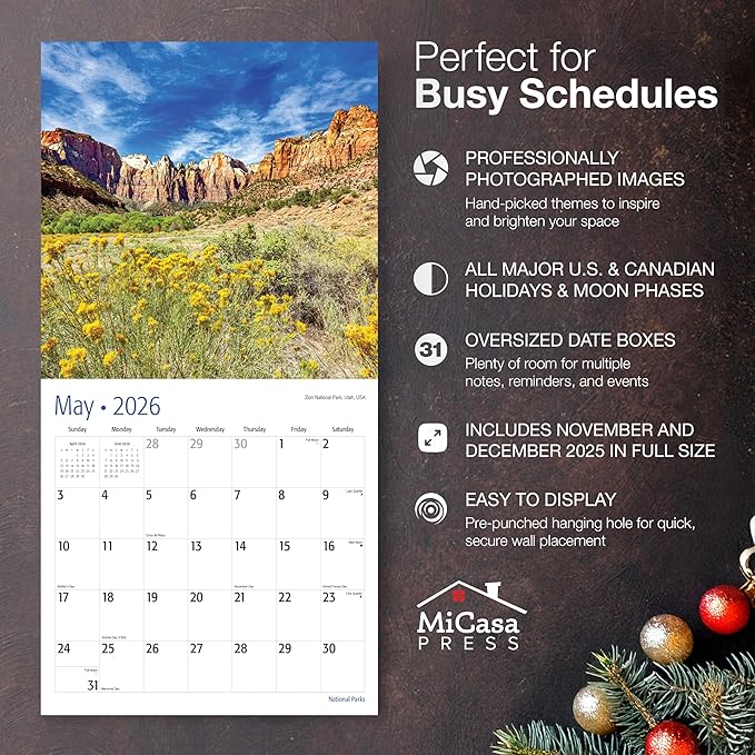 MICASA PRESS Wild & Beautiful National Parks 2026 Wall Calendar 12 Month | 12" x 24" Open | Thick & Sturdy Paper | Giftable | Nature Calendar 2026